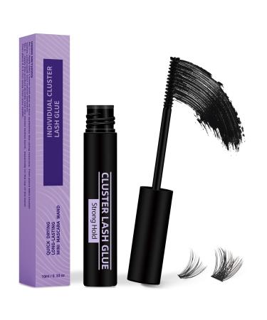 Lash Cluster Glue 10ml Cluster Lash Glue Black Lash Glue Waterproof Lash Glue Mascara for DIY Eyelash Extension Lash Bond Super Strong Hold Lash Glue and Bond for Sensitive Eyes (Black 10ml)