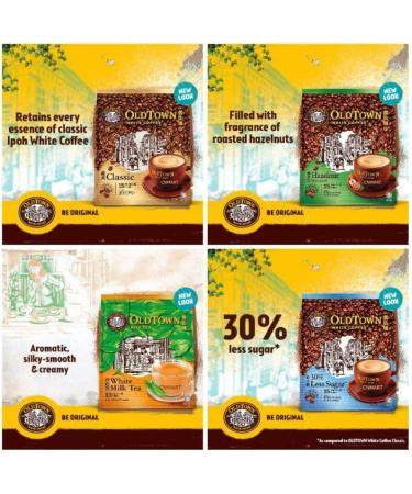 CNMART Malaysia Oldtown 3 in 1 White Coffee Hazelnut Classic Less Sugar and White Milk Tea 4 Assorted Flavours 15 Sachets (Pack of 4) - Buy Online on SooperMarket.com