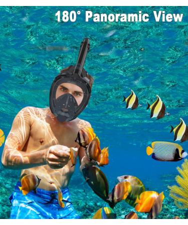 OUSPT Full Face Snorkel Mask with Detachable Camera Mount - Panoramic 180 View, Safety Breathing System, Anti-Fog, Anti-Leak - Adult&Kids Black Large - Buy Online on SooperMarket.com