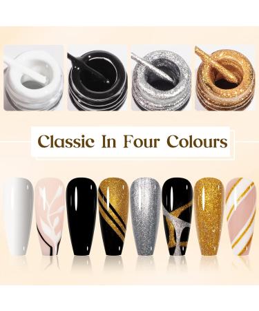 MIZHSE Nail Art Gel Liner Polish Set UV Gel Nail Polish 4 Colours Nail Art Kit French Manicure Gel Polish For DIY Nail Studio Black White Nail Polish Glitters Nail Art Gel 7ml*4 - Buy Online on SooperMarket.com
