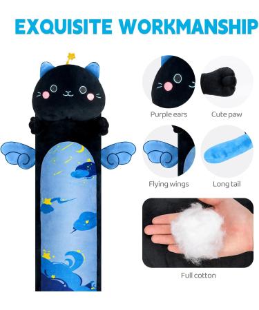 Mewaii 36in Long Cat Plush Pillow - Soft Stuffed Animal Toy for Kids (Black) - Blue Star Cat Design - Buy Online on SooperMarket.com