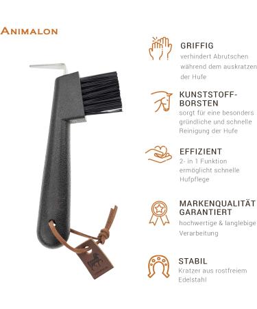 Animalon 2-in-1 Plastic Hoof Scraper with Stainless Steel Brush | Outdoor Horse Hoof Care Tool in Brown | Essential Hoof Clearer and Picker for Horses - Buy Online on SooperMarket.com