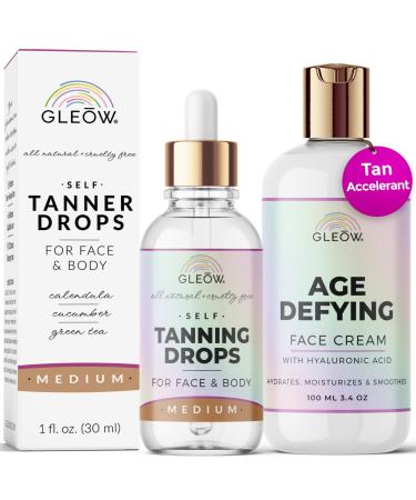Face Tanning Drops to Add to Moisturizer Face Self Tanner Drops with Revitalizing Cream Self Tanning Drops for Face and Body Bronzing Drops with Hydrating Cream 1oz+3.4oz Tan Drops with Age Defying Cream 1oz