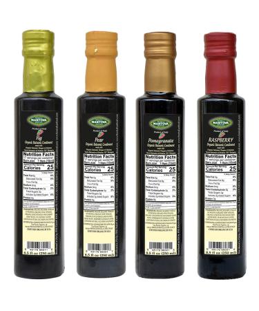 Organic Flavored Balsamic Vinegar of Modena Variety Pack - Pomegranate, Pear, Fig, Raspberry (4 x 8.5 Fl Oz) - Perfect for Gifts, Pasta, Salad, Ice Cream, Cocktails - Buy Online on SooperMarket.com