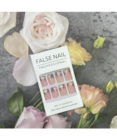 Square Press on Fake Nails 24Pcs Nude Glossy Flower Design - Full Cover Stick on Nails for Women & Girls - Buy Online on SooperMarket.com