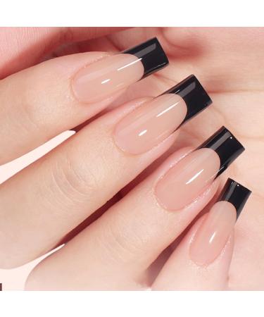 Black French False 24PCS French Tip False Nails French False Medium Square Nails Fake Nails Full Cover Press on Nails with Jelly Glue Stick on Nails for Women Girls Nails Art Medium Square Black