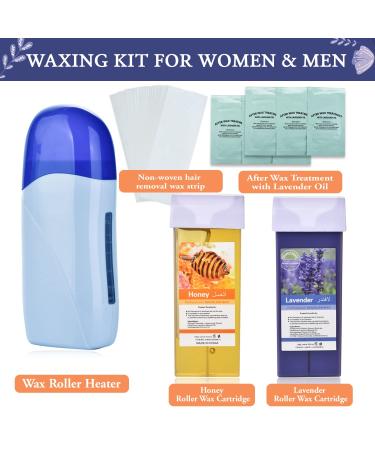 Roll on Waxing Kit for Women - Warmer & Roller for Hair Removal on Larger Body Areas | Includes 2 Wax, 100 Strips & Blue Roll - Buy Online on SooperMarket.com