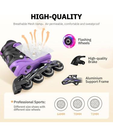 MARCENT Adjustable Inline Skates | Kids Roller Blades with Light up Wheels | Purple | Youth Size M (1-4) - Buy Online on SooperMarket.com
