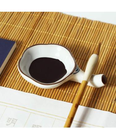Handmade Porcelain Inkwell Dish with Brush Holder for Calligraphy Practice - Buy Online on SooperMarket.com