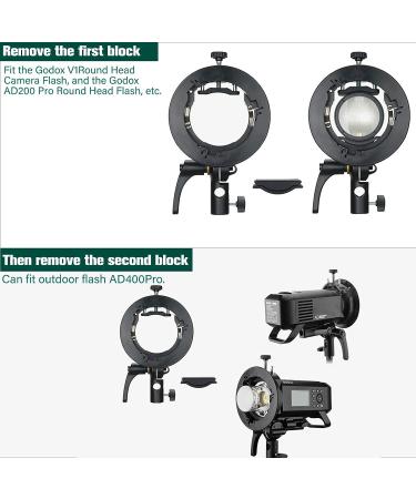 GODOX S2 Speedlite Bracket Bowens Mount Holder with Cold Shoe Flash Mount for Godox V1, AD200Pro, AD200, AD400Pro, V860II, TT350, TT685, TT600 Series Flash - Buy Online on SooperMarket.com