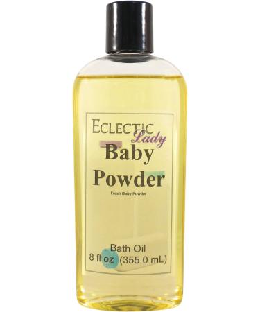 Baby Powder Bath Oil by Eclectic Lady - Scented Bath Oil - Relaxing & Moisturizing Bathing Oil - Fragrance Body Oil For Dry & Rough Sensitive Skin - Body Daily Nourishing Shower Oil (8 oz) 8 Ounce