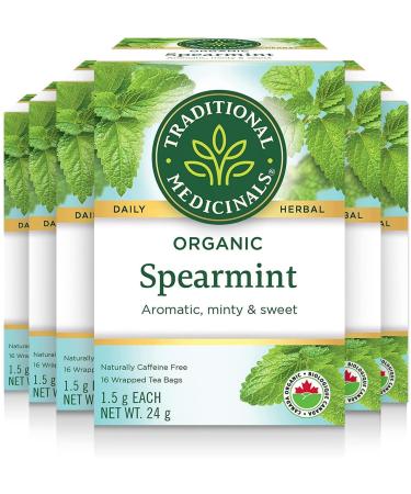 Traditional Medicinals - Organic Spearmint Herbal Tea (Pack of 6) - Refreshing and Minty - 96 Tea Bags Total Tea Spearmint 16 Count (Pack of 6)