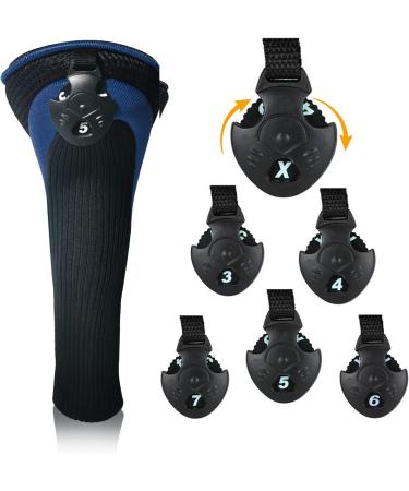 Golf Club Head Covers Set - 3 Pieces with Interchangeable Tags for Fairway Woods, Driver, Hybrids - Long Neck Mesh Design - Golf Accessories for Men and Women - Black Blue - Buy Online on SooperMarket.com
