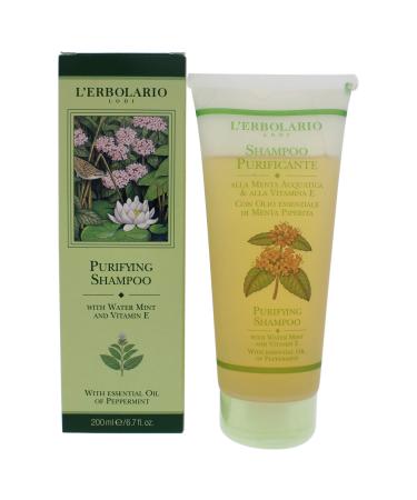 L'Erbolario Purifying Shampoo - Deep Cleanser For All Hair Types - With Water Mint And Vitamin E - Blended With Essential Oil Of Peppermint - Deodorizing Shampoo To Keep Odors At Bay - 6.7 Oz
