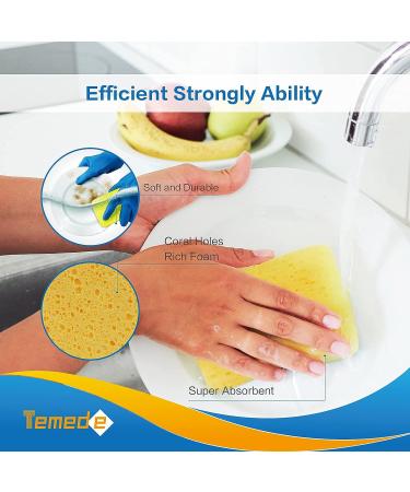 Temede Large Cellulose Sponges - Heavy Duty Dish Scrubbers - 5 Pack - Buy Online on SooperMarket.com