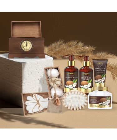Fathers Day 13Pc Premium Coconut Spa Kit in Vintage Wooden Box - Body Lotion, Handmade Soap, Bath Bomb, Shampoo & Conditioner Set for Men & Women - Buy Online on SooperMarket.com