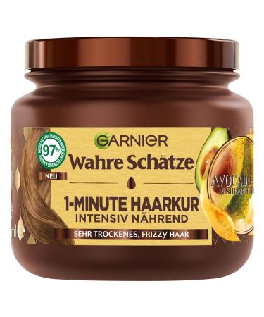 Garnier true treasures Nourishing 1-minute hair treatment for very dry and frizzy hair with avocado oil and shea butter for smooth hair with anti-frizz effect vegan formula 1 x 340 ml