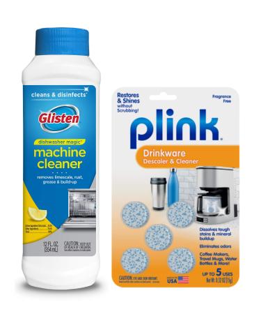 Glisten DM06N Dishwasher Magic Machine Cleaner & Disinfectant and Plink Drinkware Descaler Tablets