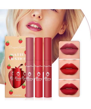 Strawberry Lip Gloss Set - Waterproof Matte Non-Stick Lipstick 1ml | Long-Lasting Lip Glaze #02 | International Shipping Available - Buy Online on SooperMarket.com
