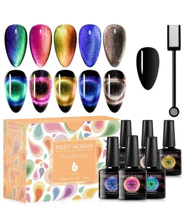 Cat Eye Gel Nail Polish Set Soak Off UV LED Light Starry Sky Effect Magic Gel Nail Polish Kit Manicure Nail Art Gift Kit 6 Colors Free Magnet Stick Galaxy