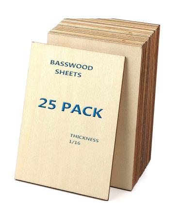 Unfinished Wood Pieces 25Pcs Basswood Sheets 1/16 Thin Plywood Wood Sheets for Crafts Perfect for DIY Projects  Painting  Drawing  Laser  Wood Engraving  Wood Burning and CNC Cutting(150x100x1.5mm)