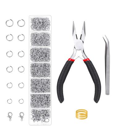 Jump Rings for Jewelry Making Kit  1500pcs Jewelry Repair Kit for Necklace Bracelet  Lobster Clasps and Closures Repair Supplies Kit with Pliers Tweezers-White Gold White K