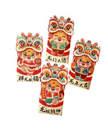perfk 4Pcs Chinese Lunar Year Red Envelopes Red Pockets New Year Gifts Traditional Spring Festival Envelopes for Spring Festival Style C