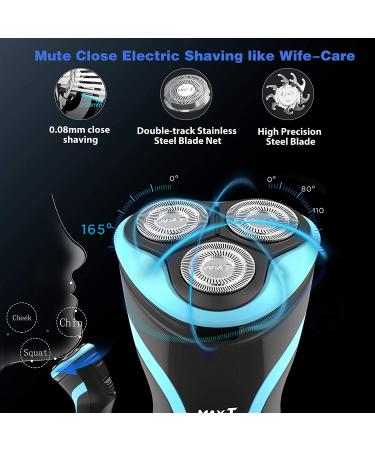 MAX-T Electric Razor for Men - Corded/Cordless Rotary Shaver with Pop Up Trimmer, IPX7 Waterproof, Wet/Dry, Wall Adapter Included - Blue - Buy Online on SooperMarket.com