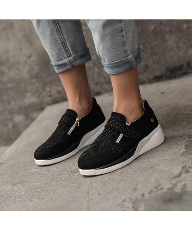 Women's Orthopedic Rhinestone Sneakers - Arch Support, Walking Fashion, Glitter Bling, Velcro Closure - Black, Size 7 - Buy Online on SooperMarket.com