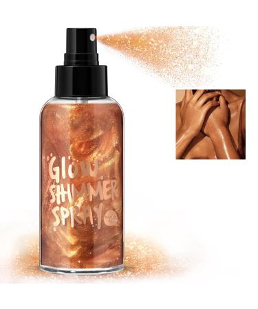 Body Glitter Spray Bronze Body Shimmer Spray for Face Hair and Body Moisturizing Luminizer Glow Illuminator Quick-Drying Sparkling Glitter Spray Liquid Highlighter Spray Makeup (#04)