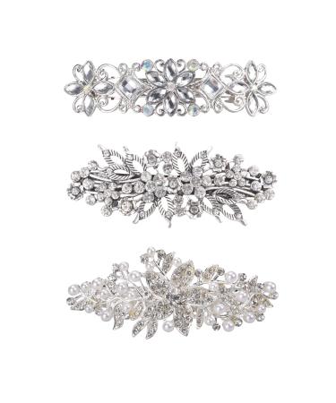 Cetornie 3pcs Rhinestone Flower Hair Clip Vintage Antique Style