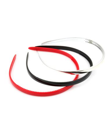 3 Shiny Alice Bands 1cm Wide Black Red & Silver Hair Accessories by Zest