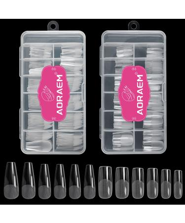 AORAEM 120pcs Square Nail Tips and 120pcs Coffin Nails Acrylic False Nail Tips Full Cover Soft Clear Gel Tips for Home DIY Nail Salon (Square+Coffin)