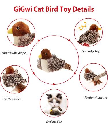 Gigwi Interactive Cat Toy - Real Chirping Bird Sound | Feather & Plush Design for Indoor Cats | Relieves Boredom - Buy Online on SooperMarket.com