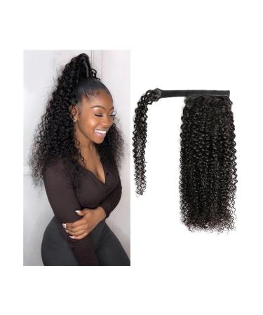 Ponytail Hair Extension Kinky Curly Ponytail Extension 10-24Inch Brazilian Human Hair Wrap Around Ponytail Hairpieces Clip In Afro Curly Remy Hair Extension for Black Women Ponytail Hairpiece (Size : 20inches 100g