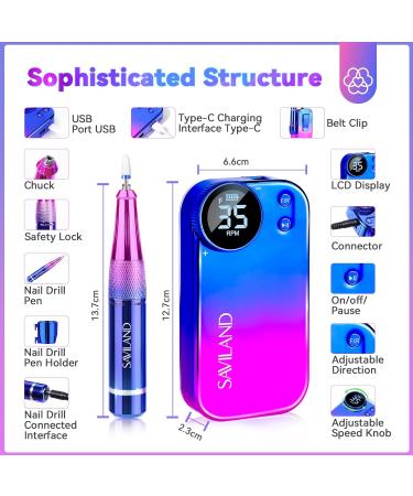 SAVILAND Portable Electric Nail Drill - 35000RPM Nail File for Acrylic Nails | Professional Manicure & Pedicure Supplies | Perfect for Home & Salon Use - Buy Online on SooperMarket.com