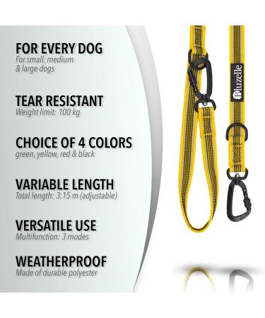 Bluzelle Strong Double Dog Lead 3m for Large Dogs | Adjustable & Reflective | Hands-Free Leash for Dogs up to 220lb | Yellow - Buy Online on SooperMarket.com