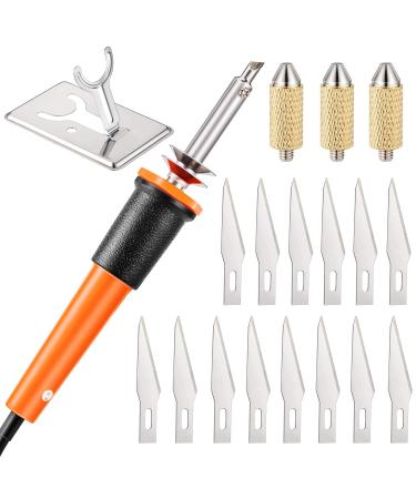 19 Pieces Electric Hot Knife Cutter Tool, Multipurpose Hot Knife Stencil Cutter with Metal Stand, 14 Pieces Blades, 3 Pieces Chuck Sleeves for Cutting Carving Soft Thin Foam Making Stencils