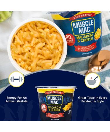 Muscle Mac High Protein Mac & Cheese Cups | 20g Protein Macaroni Made with Real Cheese | Microwaveable Cups GMO Free Dye & Colour Free | 3.6oz Cups Pack of 12 Cups (6 Cheddar & 6 Aged Sharp White Cheddar) Variety Pack of 12 Cups - Buy Online on SooperMarket.com