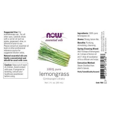 Now Foods Lemongrass Oil 1 oz - Pack of 3 | Pure & Natural Essential Oil - Buy Online on SooperMarket.com