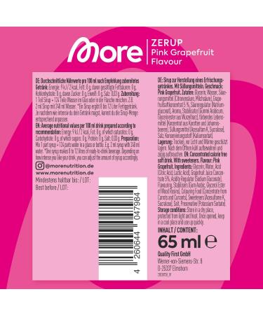 More Zerup Pink Grapefruit Syrup 65ml - Sugar-Free Vegan Zero Calories - Made in Germany for 8L Drink - Buy Online on SooperMarket.com