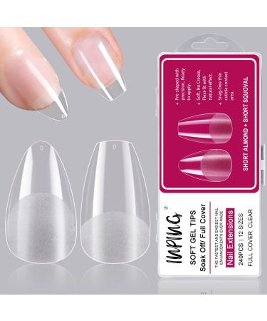 INPING Soft Gel Full Cover Nail Tips 240PCS 12 Sizes Short Nail Tips Break Resistant Traceless Mix Acrylic Fake Nails Extensions Beauty Gifts for Women DIY Manicure Nail Salons ALMOND & SQUOVAL 240pcs Short(Almond+Squoval)
