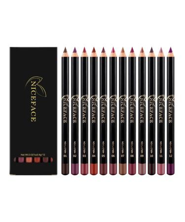 YUECI 12-color-lip liner pencil professional lip liner set waterproof durable smooth lip liner durable lipstick pen not easy to lose color lip liner pencil 1 piece (1 Pack) multicoles
