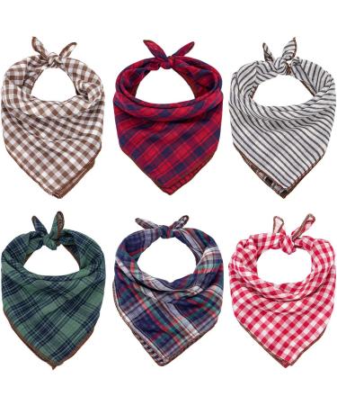 Remifa Dog Bandana - 6PCS Birthday Gift Washable Green Blue Red Christmas Dog Bandana Square Plaid Printing Bib Double Reversible Kerchief Scarf Adjustable Accessories for Small to Large Dog Puppy Cat Classicism