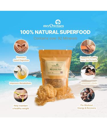 Dr. Sebi Grade 100% Organic Irish Sea Moss | Gold | Caribbean | Wildcrafted Raw Sun Dried | Premium Quality | with Over 90 Minerals and Vitamins Non-GMO and Vegan Sun Dried Superfood 150g/5oz - Buy Online on SooperMarket.com