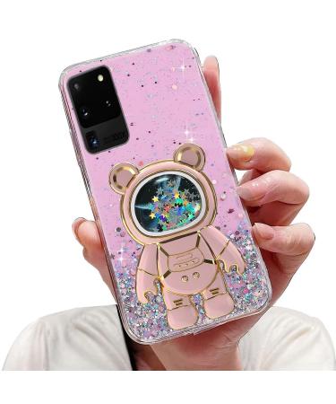 Tivenfezk Nadoli for Samsung Galaxy S20 Ultra Treisand B r Astronaut Hidden Stand Shell caricature glitter astronaut stand soft silicone bling cell phone case transparent protective cover samsung galaxy s20 ultra pink pink