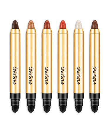 6Pcs Colorful Glitter Eyeshadow Stick Set High Pigmented Long Lasting Waterproof Eye Shadow Sticks Makeup Sets Easy to Apply Shimmer Cream Professional Eyeshadow Pencil Crayon Set