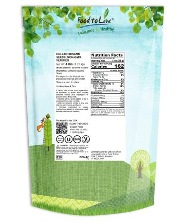 Hulled Sesame Seeds 4 lbs - Non-GMO Verified Raw White Sesame Seeds | Kosher Vegan | High Magnesium Iron Calcium | Ideal for Tahini Paste, Baked Goods, Stir-fry - Buy Online on SooperMarket.com