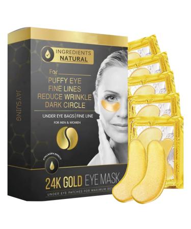 Under Eye Masks - 5pairs 24K Under Eye Patches - Eye Masks Skincare for Puffy Eyes Dark Circles Bags Gold Eye Pads Anti-Aging Hyaluronic Acid Moisturiser Remove Eye Bags Hydrating