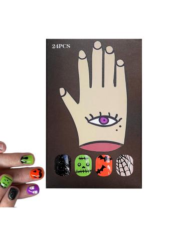 Halloween Nails | Artificial Nails Full Stick On Nails Artificial Nails Decorations Short Square Fake Nails Halloween Ghost Press On Nails Natural & Fit False Nails